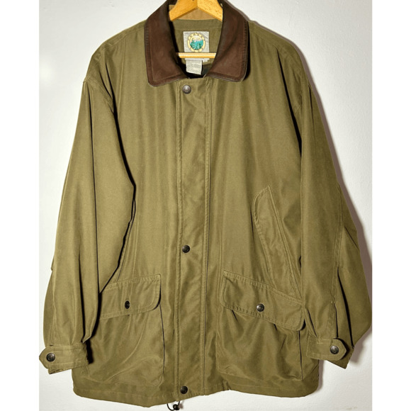 Vtg Rainforest Canvas Field Coat Leather Collar Forrest Club Flannel Lined XL - Picture 2 of 10